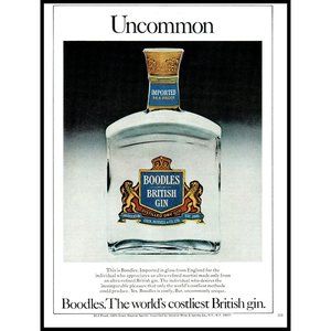 1977 Boodles British Gin Vintage Print Ad Worlds Costliest Clear Bottle Wall Art